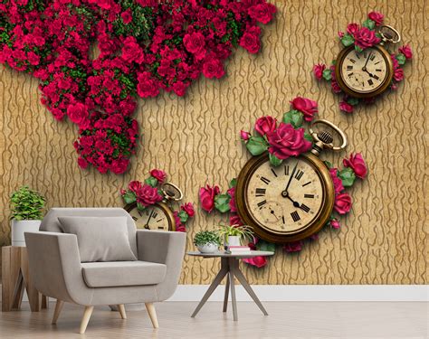 Red Roses Wall Clock Customised Wallpaper for wall – Myindianthings