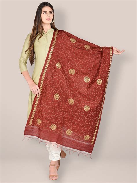 Embroidered maroon dupatta, Blended Silk Dupatta , maroon dupatta, silk ...