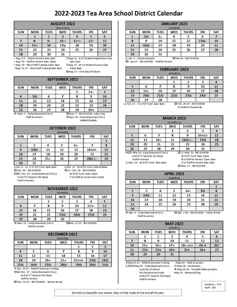 District Calendars | Tea Area School District