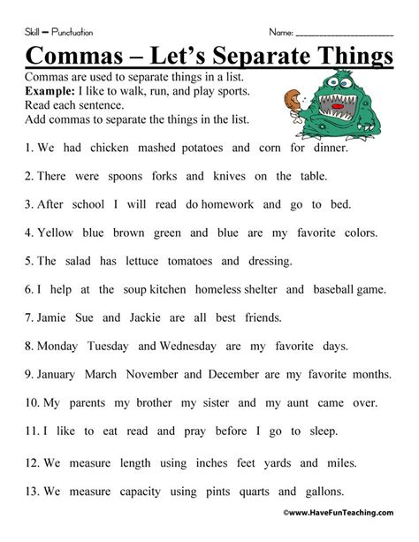 Image result for Comma Activity Worksheet