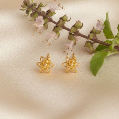 Gold Plated Tiny Flower Stud Earrings - Dainty Floral Jewelry - 24 ...