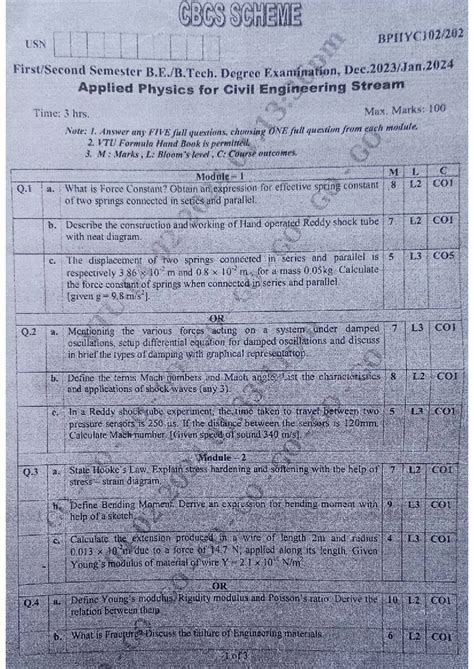 Applied Physics for Civil Engineering - CBCS SCHEME USN Exam Notes 2023 ...