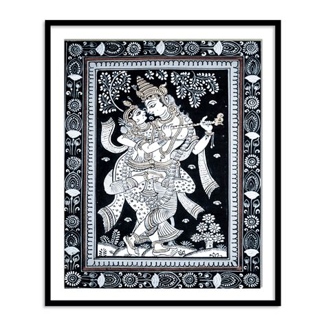 Radha Krishna Dancing Monochrome Patachitra Art | Pata Painting Framed ...