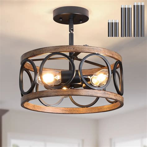 Galtlap Semi Flush Mount Ceiling Light, Farmhouse Drum Chandelier ...