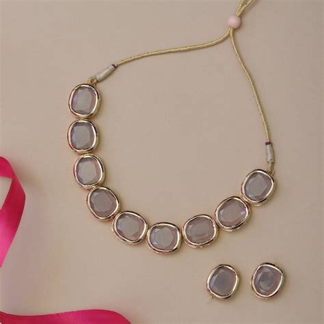 Anvee Chokar set with Earrings in Grey – Sierra The Label