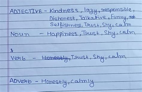 Identify the part of speech and put the words in the correct column ...