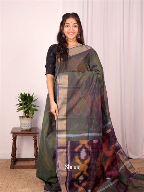 Green & Purple - Ikkat Kora Saree