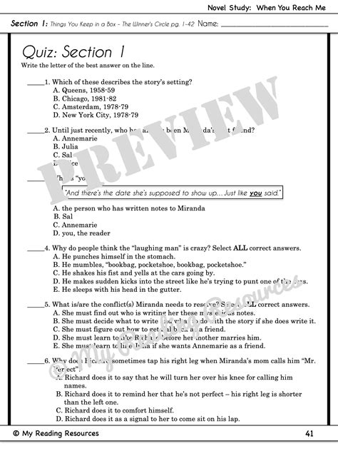 When You Reach Me Novel Study - My Reading Resources