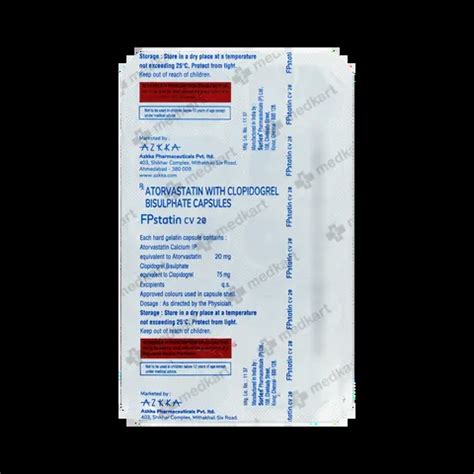 FPSTATIN CV 20MG CAPSULE 10'S Price, Uses, Side Effects & Substitutes ...