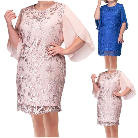 ZVAVZ Women's Plus Size Wrap Lace Chiffon Dress 3/4 Sleeve Party Formal ...