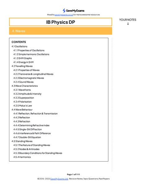 4. Waves-SL - Waves - Page 1 of 111 IB Physics DP 4. Waves CONTENTS 4 ...