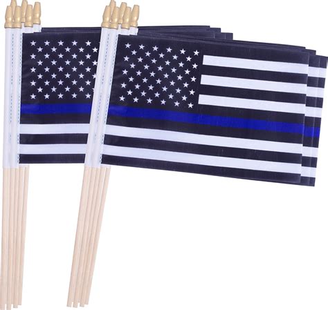 Amazon.com : TSMD Thin Blue Line American Police Stick Flag Small Mini ...