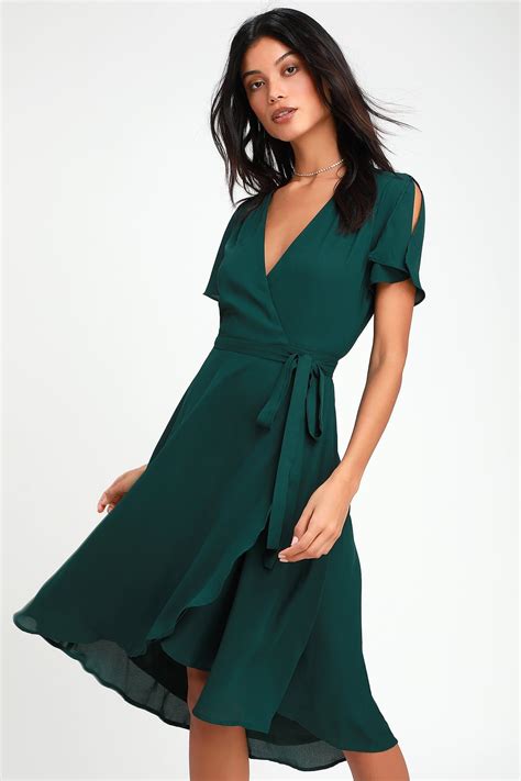 Rise to the Occasion Emerald Green Midi Wrap Dress in 2020 | Green ...