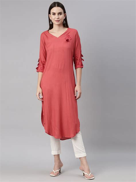 Neerus Women Red Thread Work Kurta – Neerus India