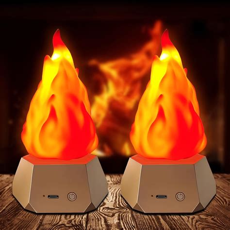 Flame Night Light 1200mAh Flickering Flame Lamp 3-Mode Flameless Candle ...