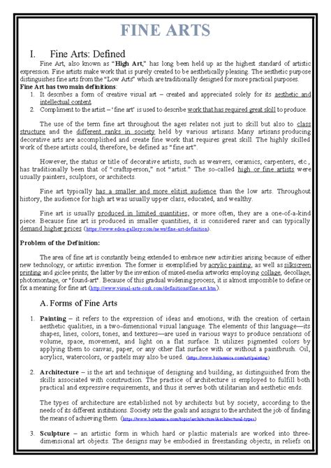 Fine-Arts1 Handout - :))) - FINE ARTS I. Fine Arts: Defined Fine Art ...