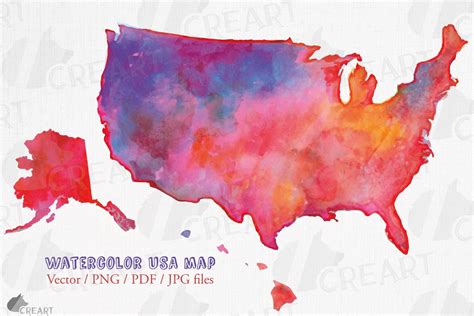Watercolor United States Map Clipart Graphic by CreartGraphics ...