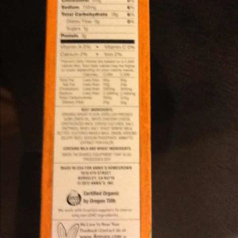 Annie's Homegrown Baked Snack Crackers, White Cheddar Bunnies: Calories ...