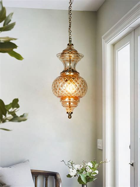 Hand-Cut Golden Glass Pendant Light | Diamond Pattern | Turkish ...