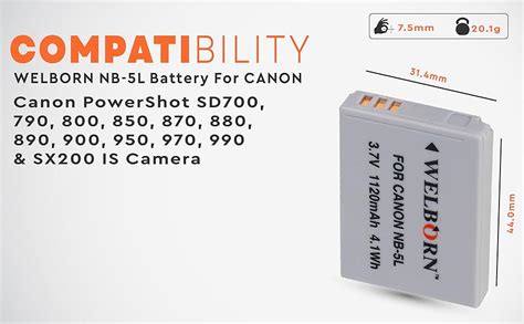 Buy WELBORN NB5L Rechargeable Battery Pack compatible with Canon ...