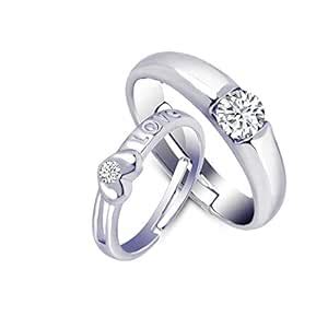 MEENAZ Valentine Gifts Adjustable Silver Combo Couple Finger Rings for ...