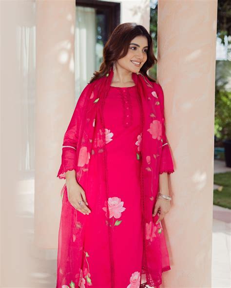 Shop Meadow Magenta Handpainted Chanderi Suit Set for Women Online in ...