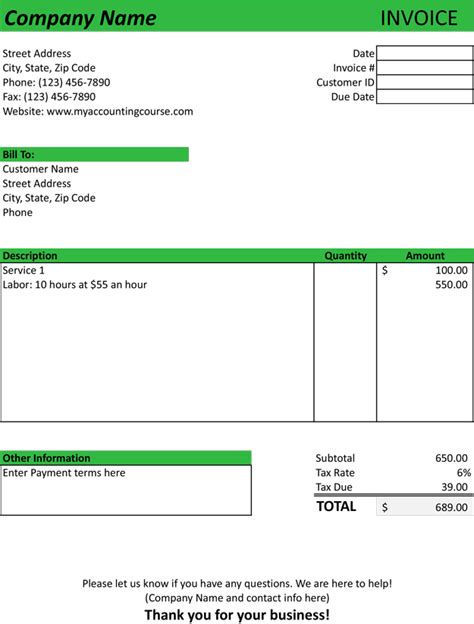 Basic Freelance Invoice Example 的图像结果
