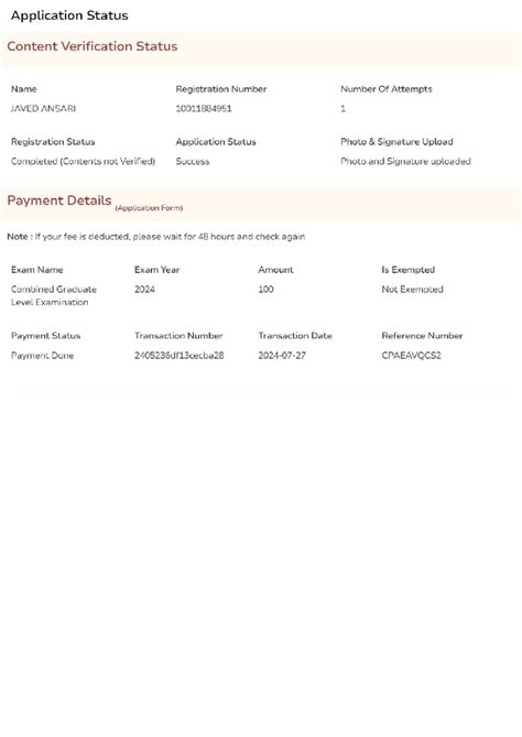 Details - important - Application Status Content Verification Status ...