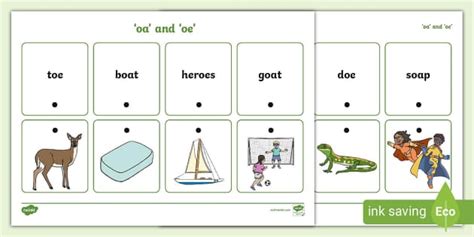 'oe' and 'oa' Thread Matching Activity (teacher made)