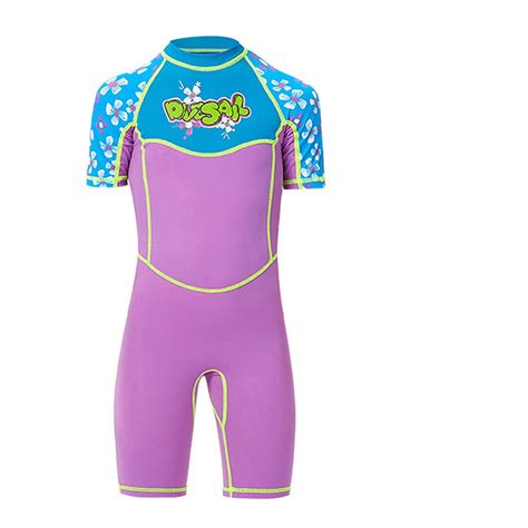 One piece Knee Length Kids Swimwear Purple & Blue Floral Print, UPF 50 ...