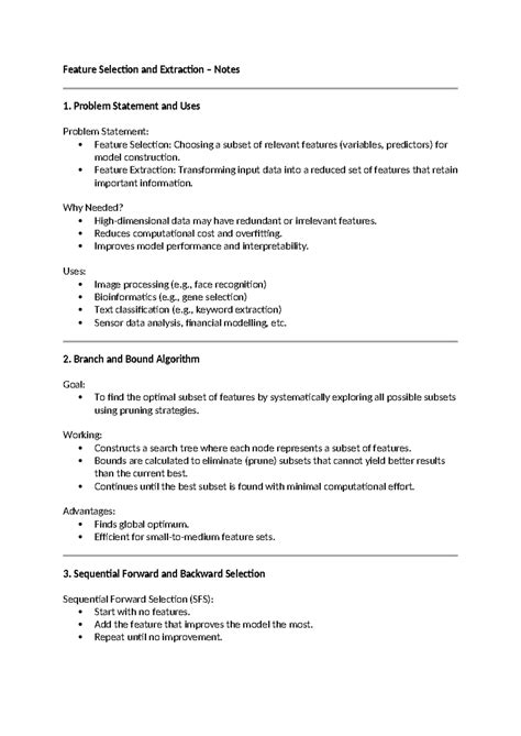 Feature Selection and Extraction Notes (Unit3) - Key Concepts and ...