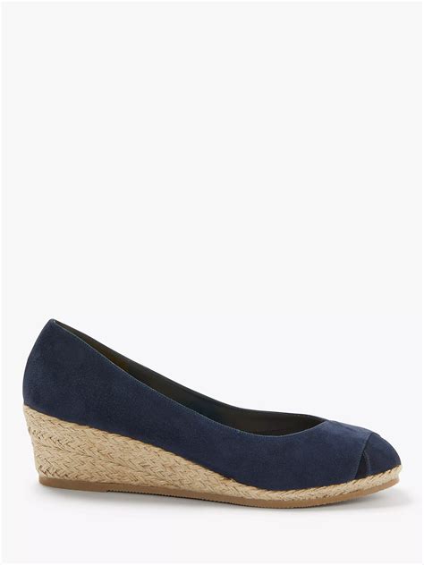 John Lewis & Partners Kallie Leather Wedge Heel Sandals, Navy