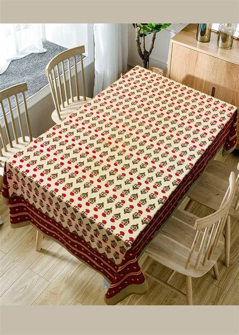 Get Red Floral Hand Block Print Cotton Table Cover With 6 Napkins at ...