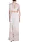 Buy White Silk, Net, Crepe Band Collar Pre-draped Saree With Blouse For ...