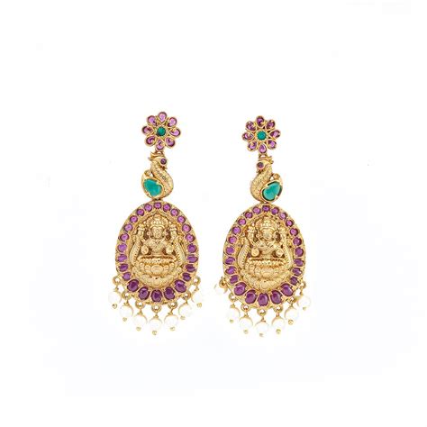 Buy Kushal's Fashion Jewellery Gold-Plated Hanging Earrings with Hued ...