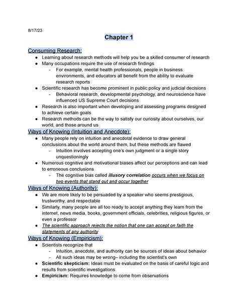 PSYC 352 Notes - Dr. M - 8/17/ Chapter 1 Consuming Research: Learning ...