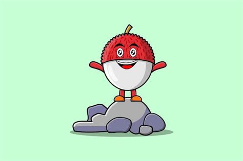 Cute cartoon lychee character standing in stone vector illustration ...