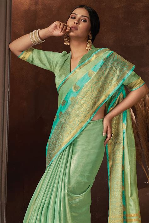 Buy Turquoise Blue Organza Saree 91392 Online | Karagiri