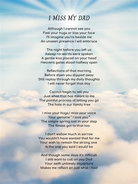 I Miss My Dad Poem, A Message to Dad, PDF, Digital Download, Unframed ...