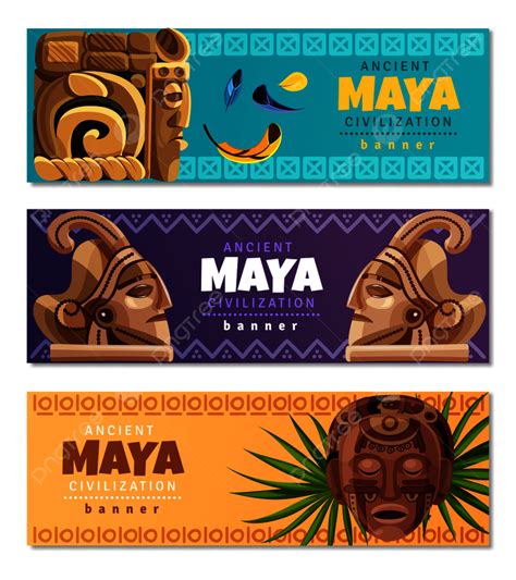 Maya Civilization Horizontal Banners With Symbols Of Traditional Mayan ...