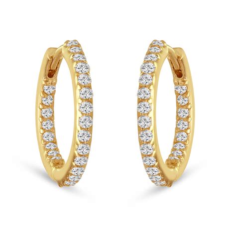 Diamonds Hoop Earrings 0.75" inch 14K Yellow Gold 0.86 Carat HandMade