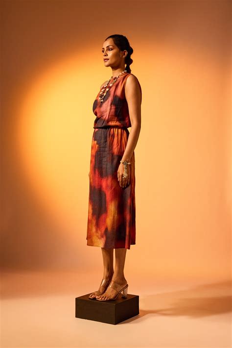 Radhika Dress - Inferno Linen One-Shoulder Midi | Draped Festive Dress ...