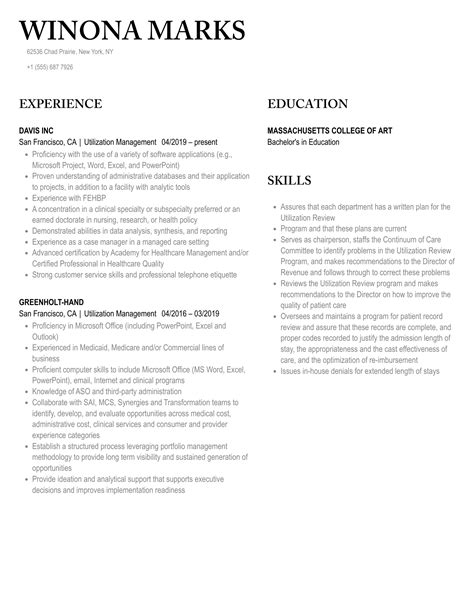 Utilization Management Resume Samples | Velvet Jobs