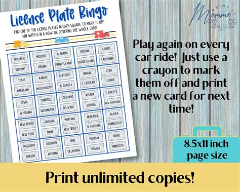 License Plate Bingo Car Game Printable | Bingo Travel Activity Digital ...