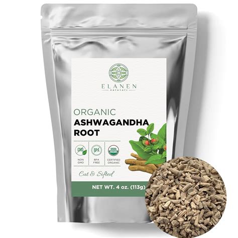 Amazon.com : Elanen Naturals Organic Ashwagandha Root 4 oz. (113g ...
