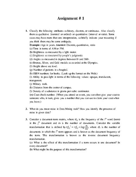 Assignment 1 - helpful - Assignment # 1 Classify the following ...