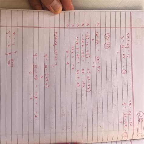 5x+2y=16,7x-3y=34 by substitute method - Brainly.in