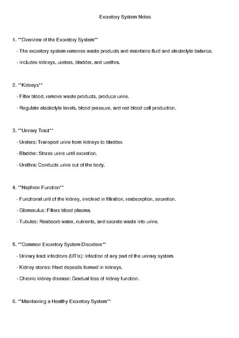 Excretory system notes - Excretory System Notes Overview of the ...
