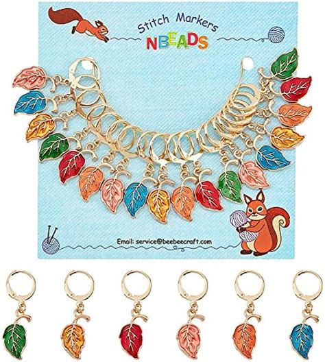 18Pcs Leaf Stitch Markers, Alloy Enamel Crochet Stitch Marker Charms ...