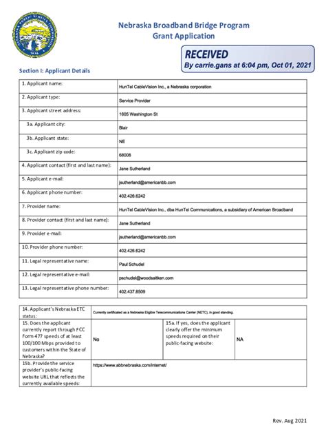 Fillable Online psc nebraska NBBP Application (Huntel Cablevision Inc ...